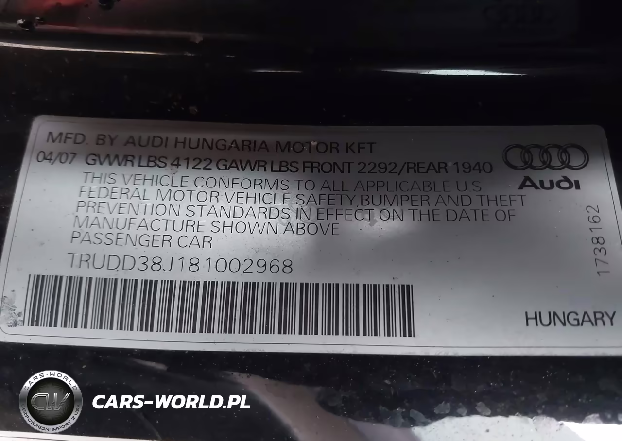 2008 Audi Tt 3.2 VIN:TRUDD38J181002968 - 9