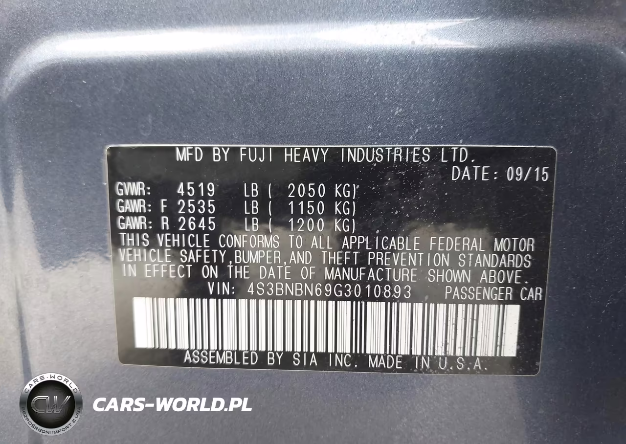 2016 Subaru Legacy 2.5I Limited VIN:4S3BNBN69G3010893 - 9