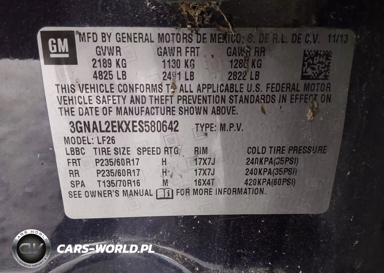 2014 Chevrolet Captiva Sport 2Ls VIN:3GNAL2EKXES580642 - 9
