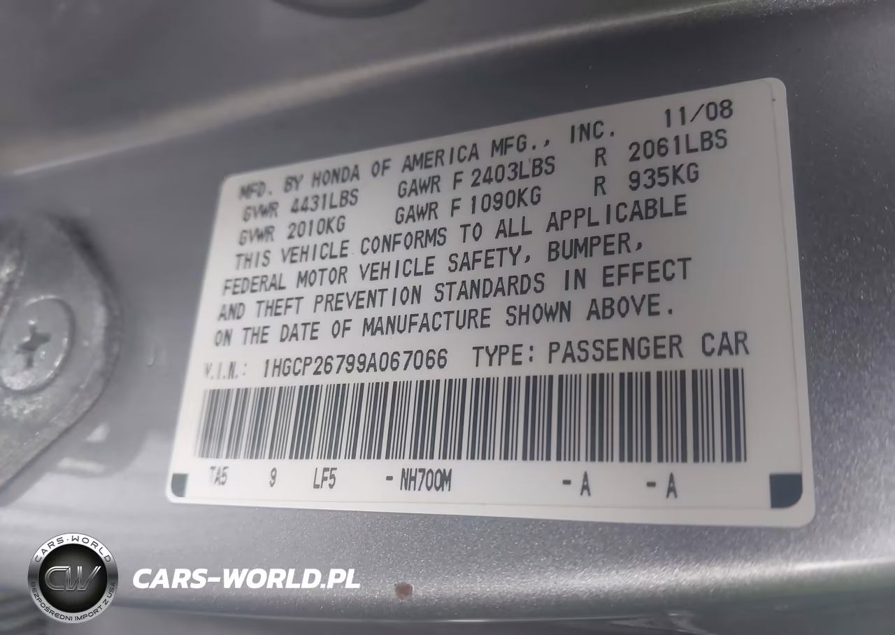 2009 Honda Accord 2.4 Ex VIN:1HGCP26799A067066 - 9
