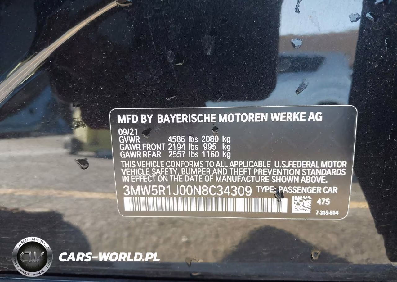 2022 BMW 330I VIN:3MW5R1J00N8C34309 - 9