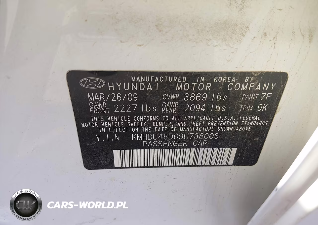 2009 Hyundai Elantra Gls VIN:KMHDU46D69U738006 - 9