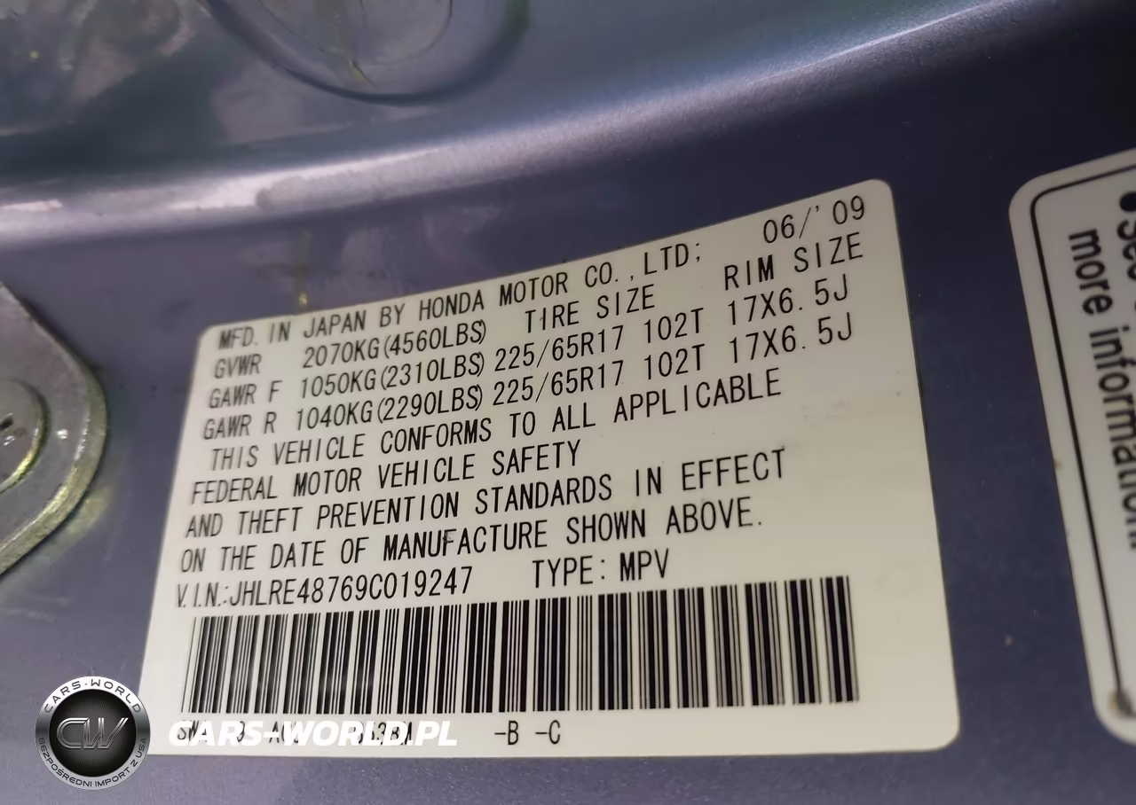 2009 Honda Cr-V Ex-L VIN:JHLRE48769C019247 - 9