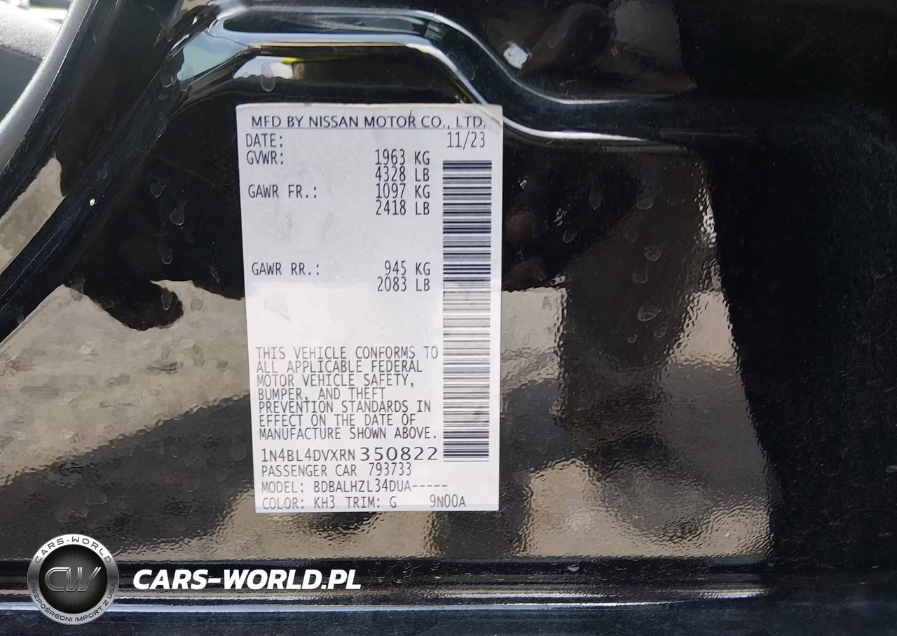 2024 Nissan Altima Sv Fwd VIN:1N4BL4DVXRN350822 - 9