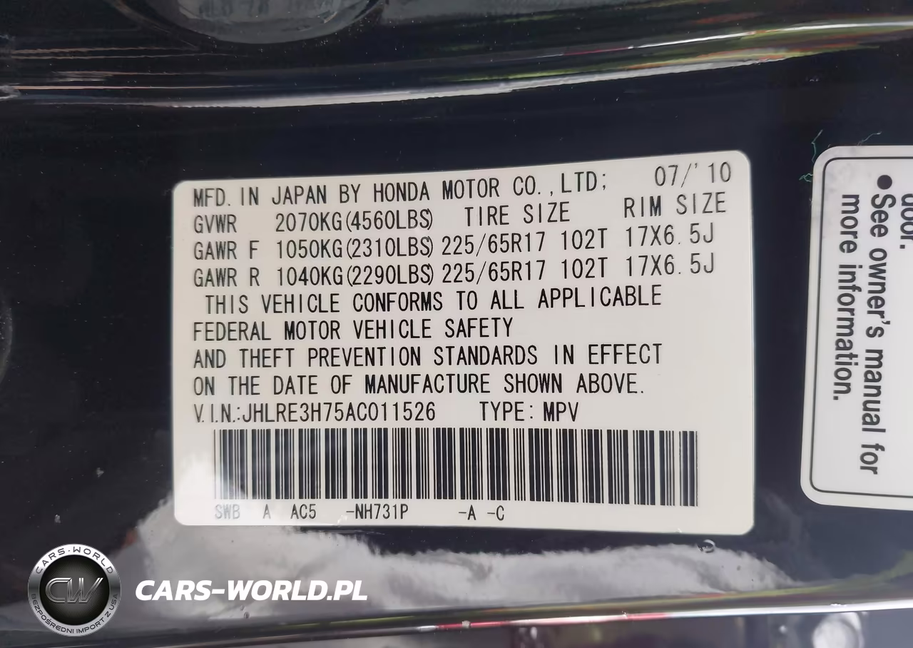2010 Honda Cr-V Ex-L VIN:JHLRE3H75AC011526 - 9