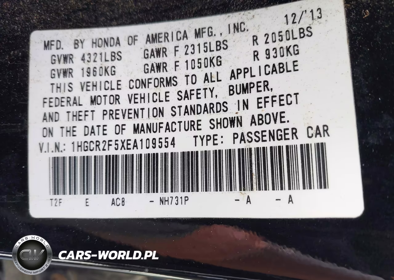 2014 Honda Accord Sport VIN:1HGCR2F5XEA109554 - 9