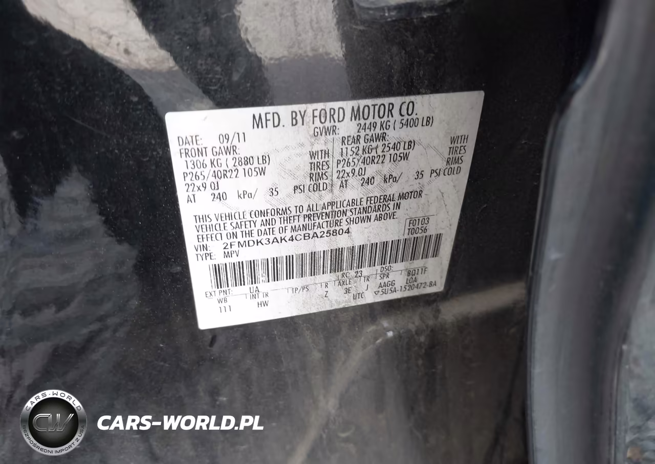 2012 Ford Edge Sport VIN:2FMDK3AK4CBA25804 - 9