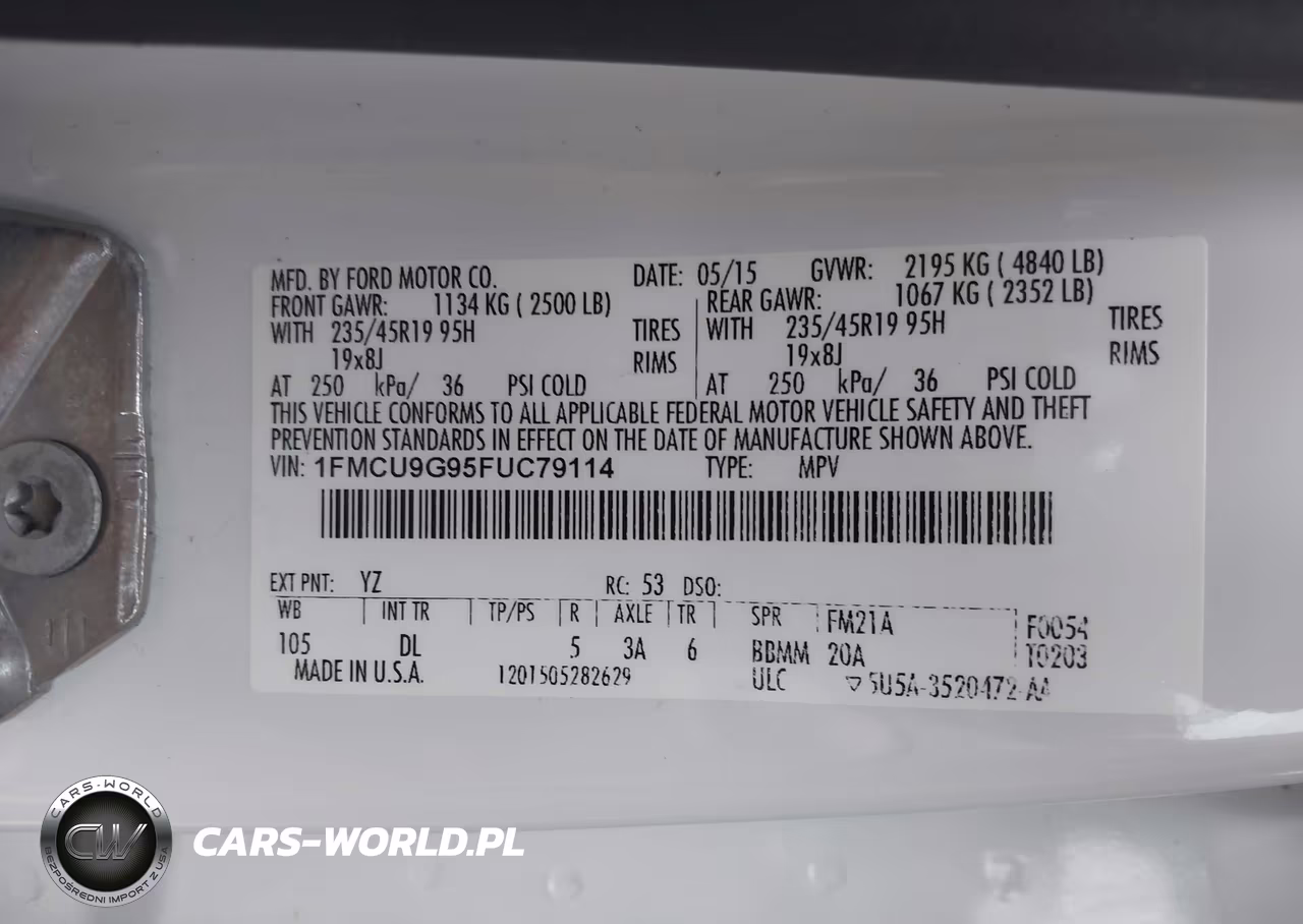 2015 Ford Escape Se VIN:1FMCU9G95FUC79114 - 9