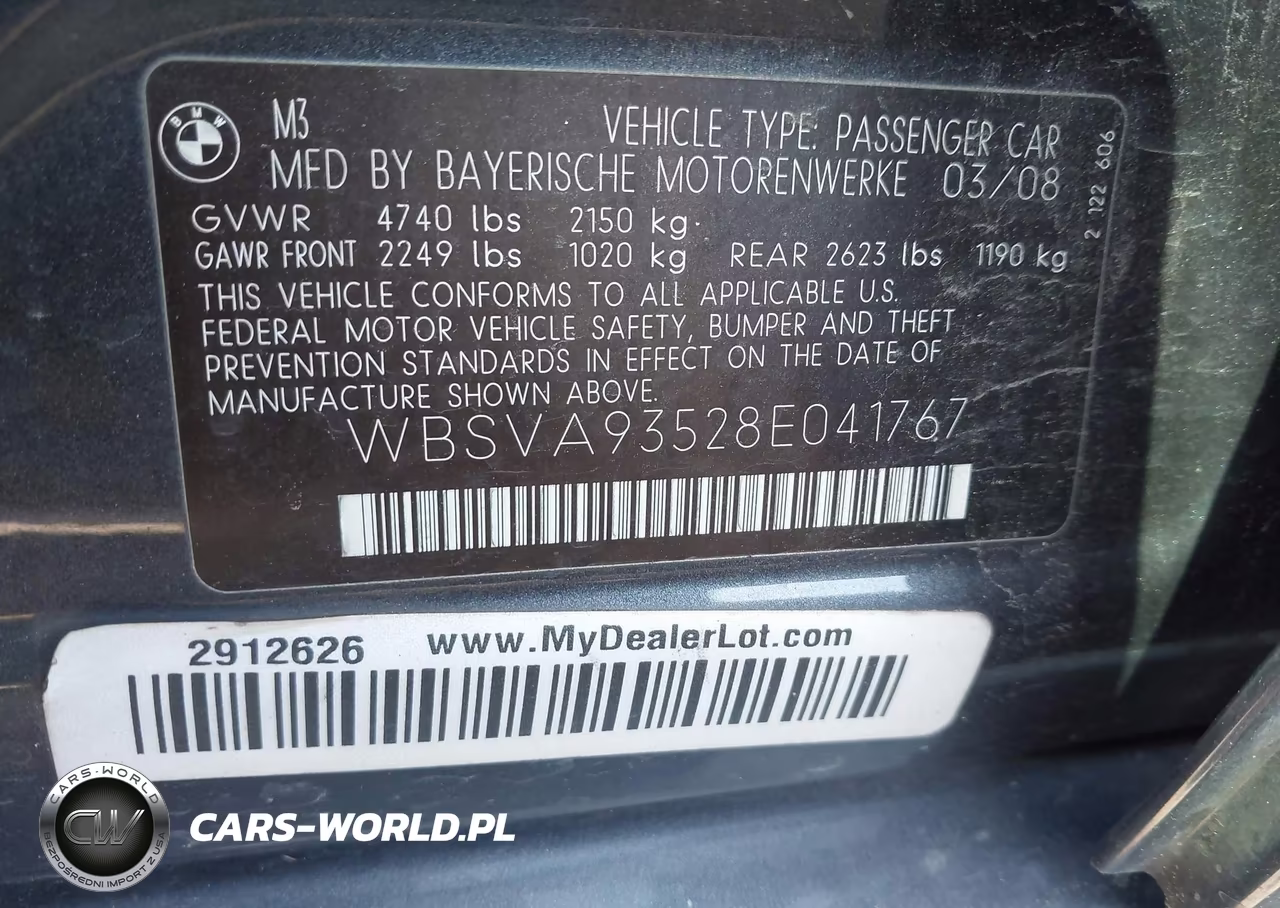 2008 BMW M3 VIN:WBSVA93528E041767 - 9