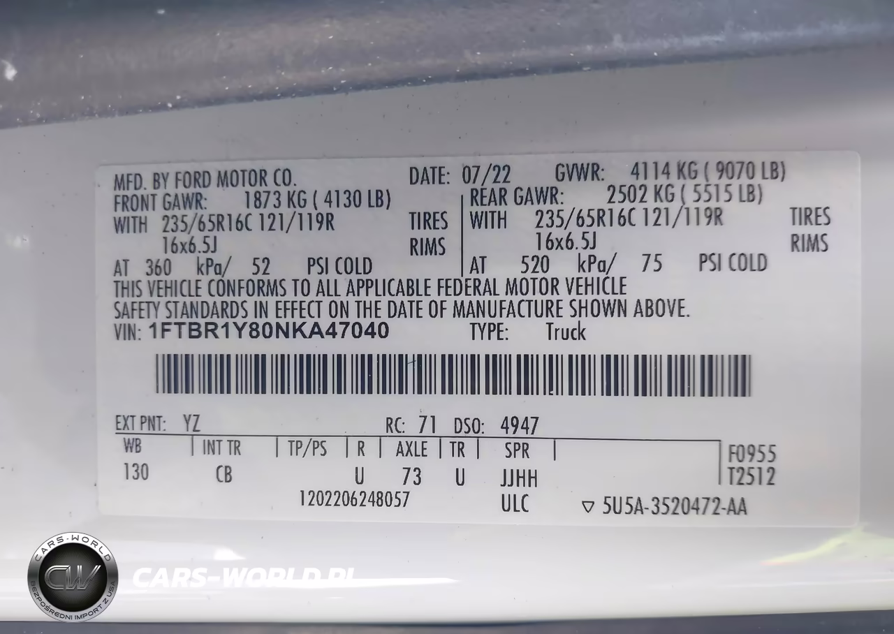 2022 Ford Transit-250 VIN:1FTBR1Y80NKA47040 - 9