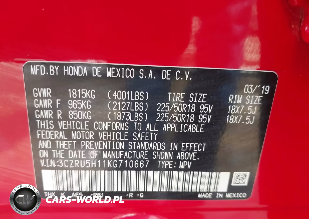 2019 Honda Hr-V Sport VIN:3CZRU5H11KG710667 - 9