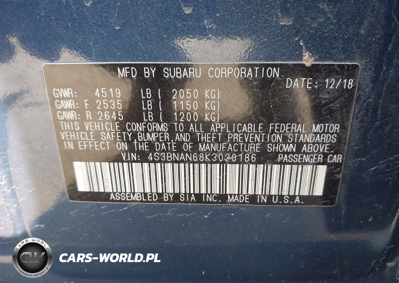2019 Subaru Legacy 2.5I Limited VIN:4S3BNAN68K3020186 - 9