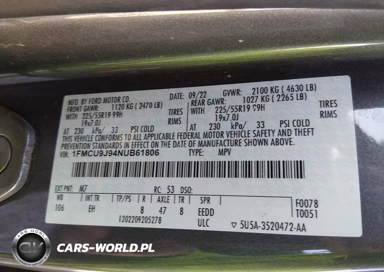 2022 Ford Escape Titanium VIN:1FMCU9J94NUB61806 - 9
