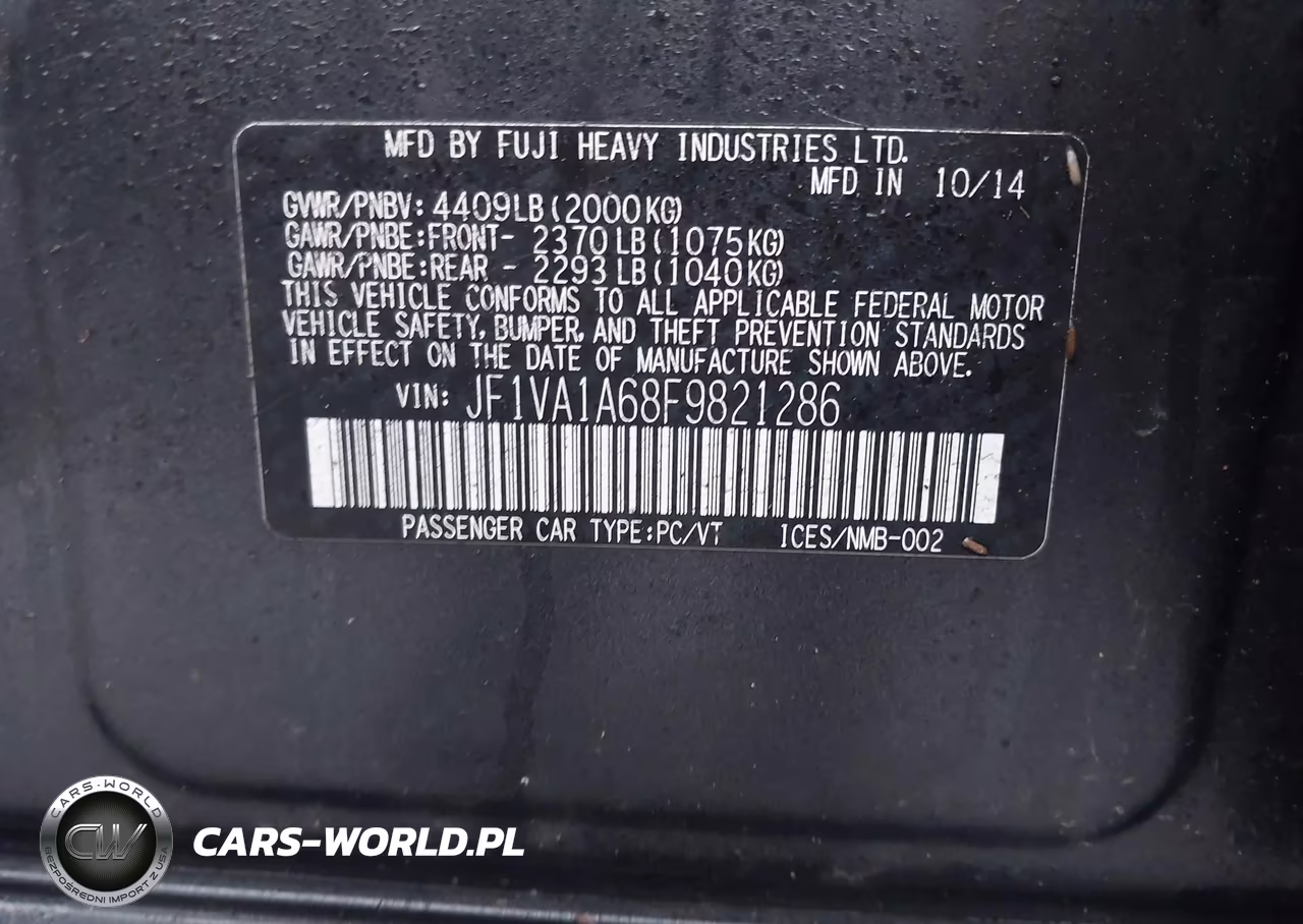 2015 Subaru Wrx VIN:JF1VA1A68F9821286 - 9