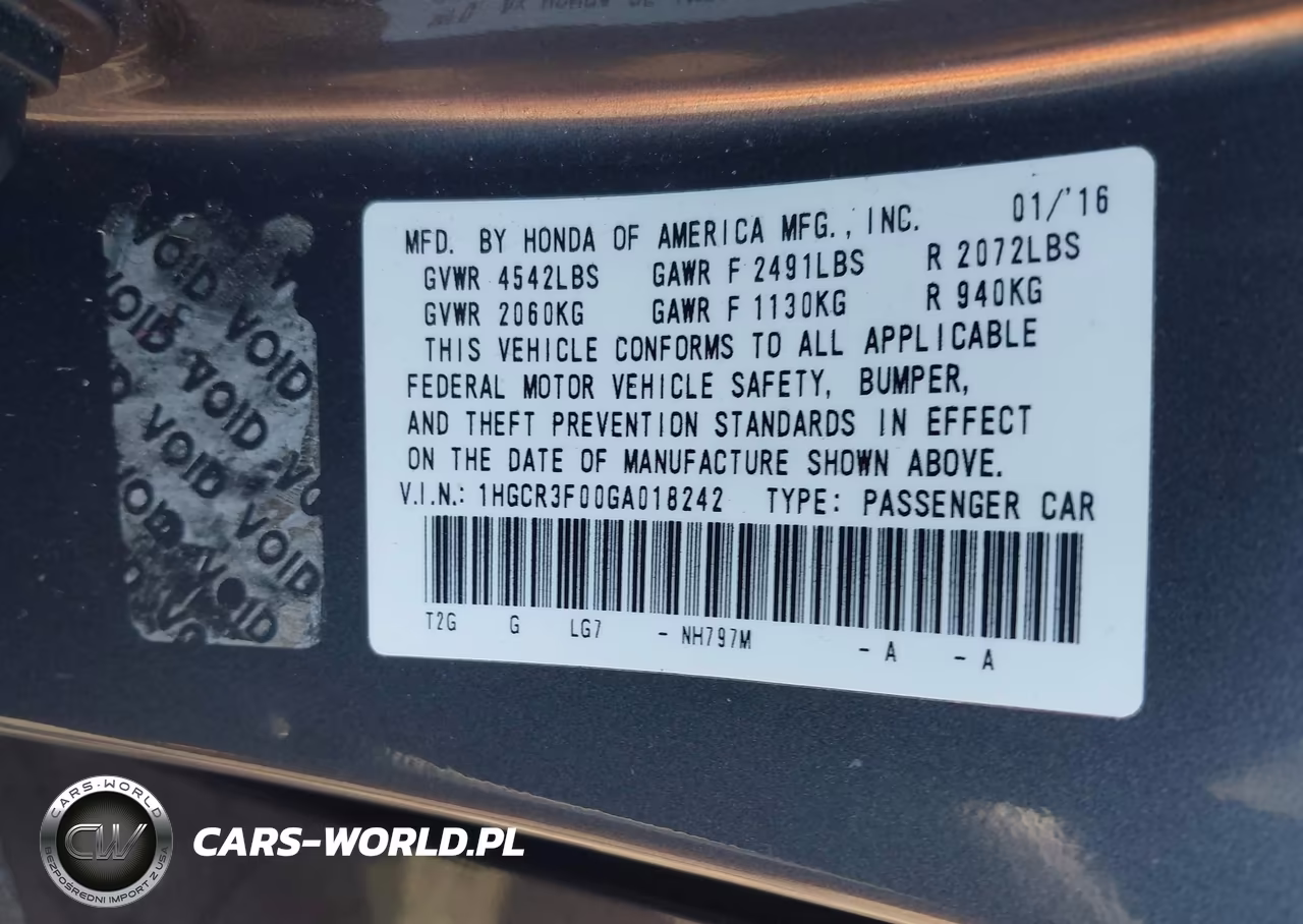 2016 Honda Accord Ex-L V-6 VIN:1HGCR3F00GA018242 - 9