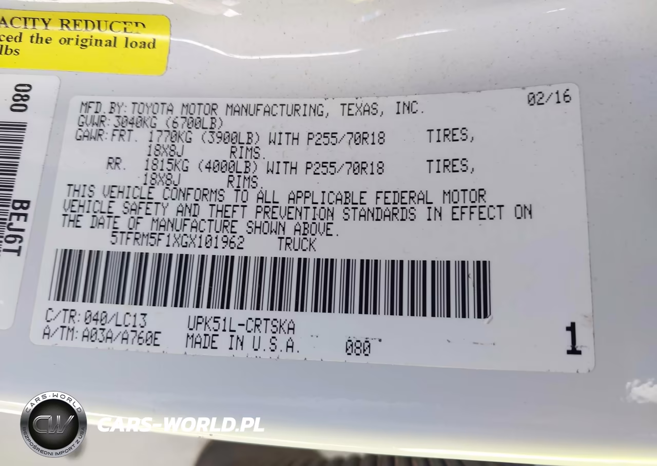 2016 Toyota Tundra Sr 4.6L V8 VIN:5TFRM5F1XGX101962 - 9