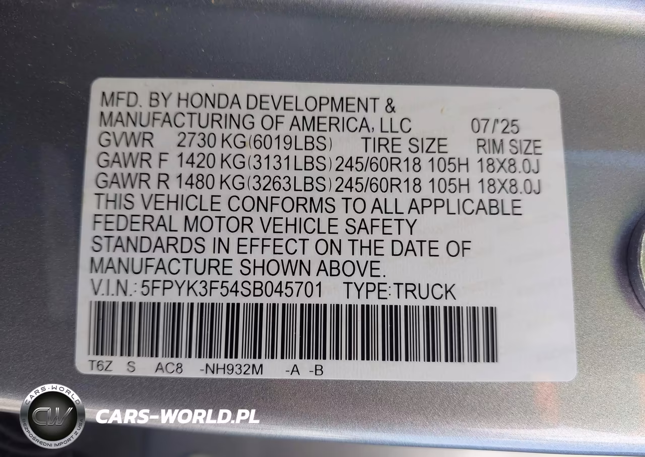 2025 Honda Ridgeline Rtl VIN:5FPYK3F54SB045701 - 9