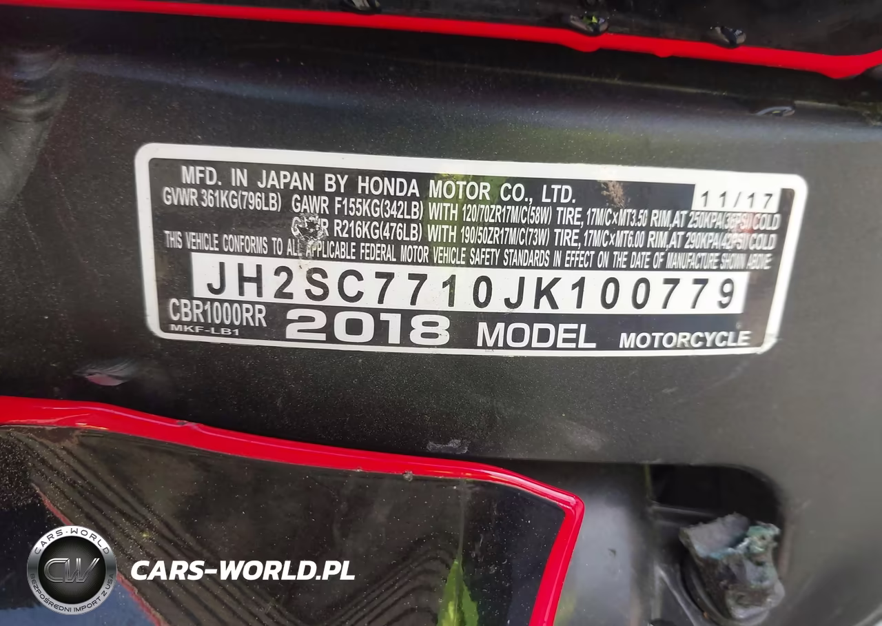 2018 Honda Cbr1000 Rr VIN:JH2SC7710JK100779 - 10