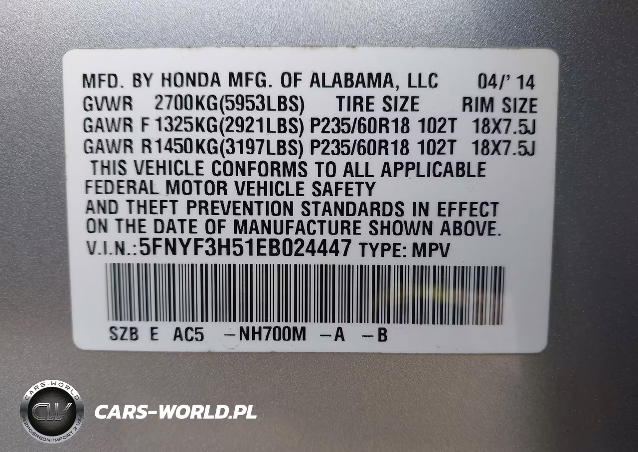 2014 Honda Pilot Ex-L VIN:5FNYF3H51EB024447 - 9