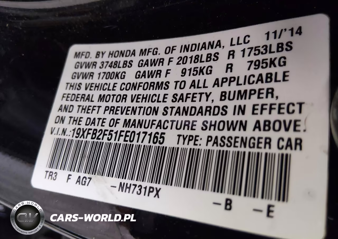2015 Honda Civic Lx VIN:19XFB2F51FE017165 - 9