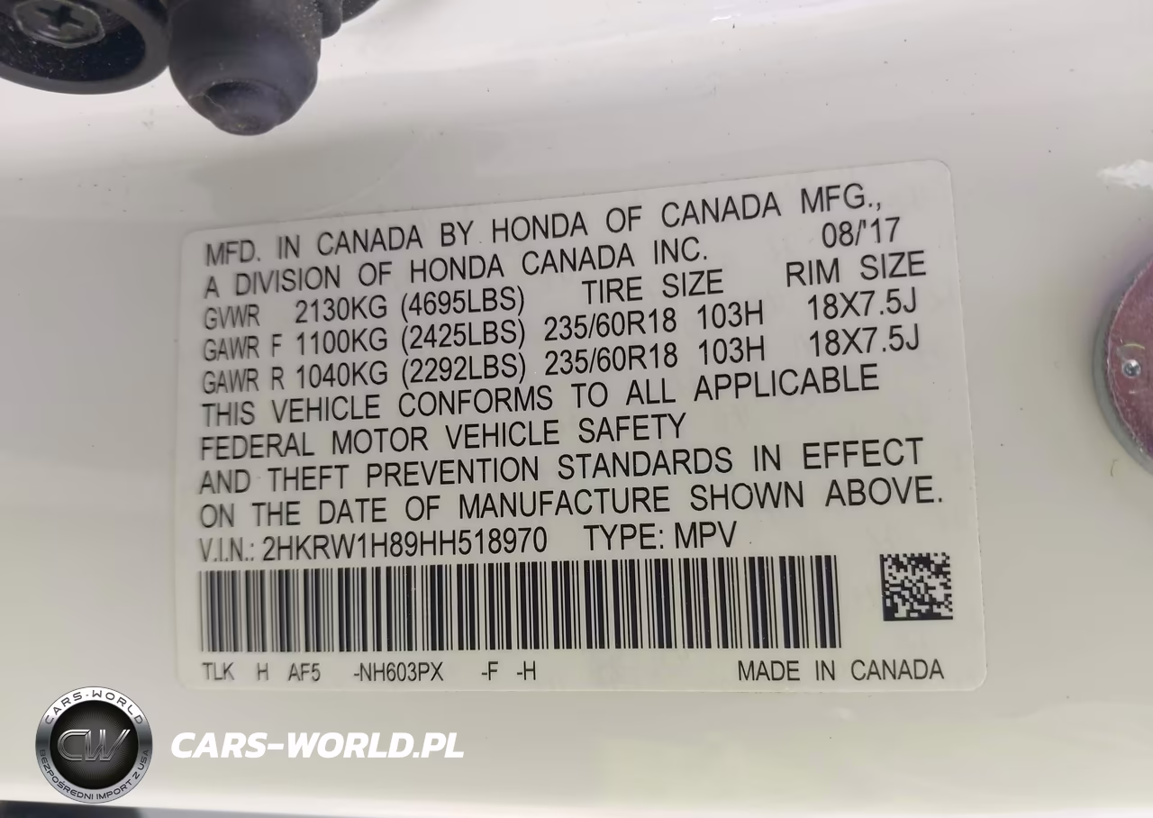 2017 Honda Cr-V Ex-L-Ex-L Navi VIN:2HKRW1H89HH518970 - 9
