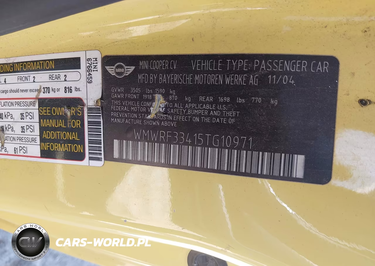 2005 Mini Cooper VIN:WMWRF33415TG10971 - 9