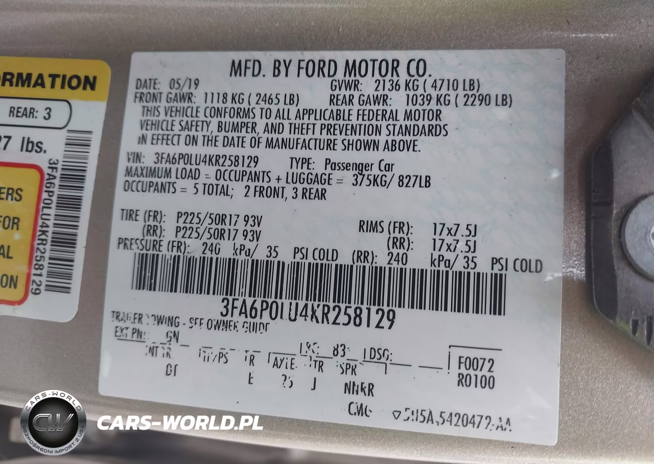 2019 Ford Fusion Hybrid Se VIN:3FA6P0LU4KR258129 - 9