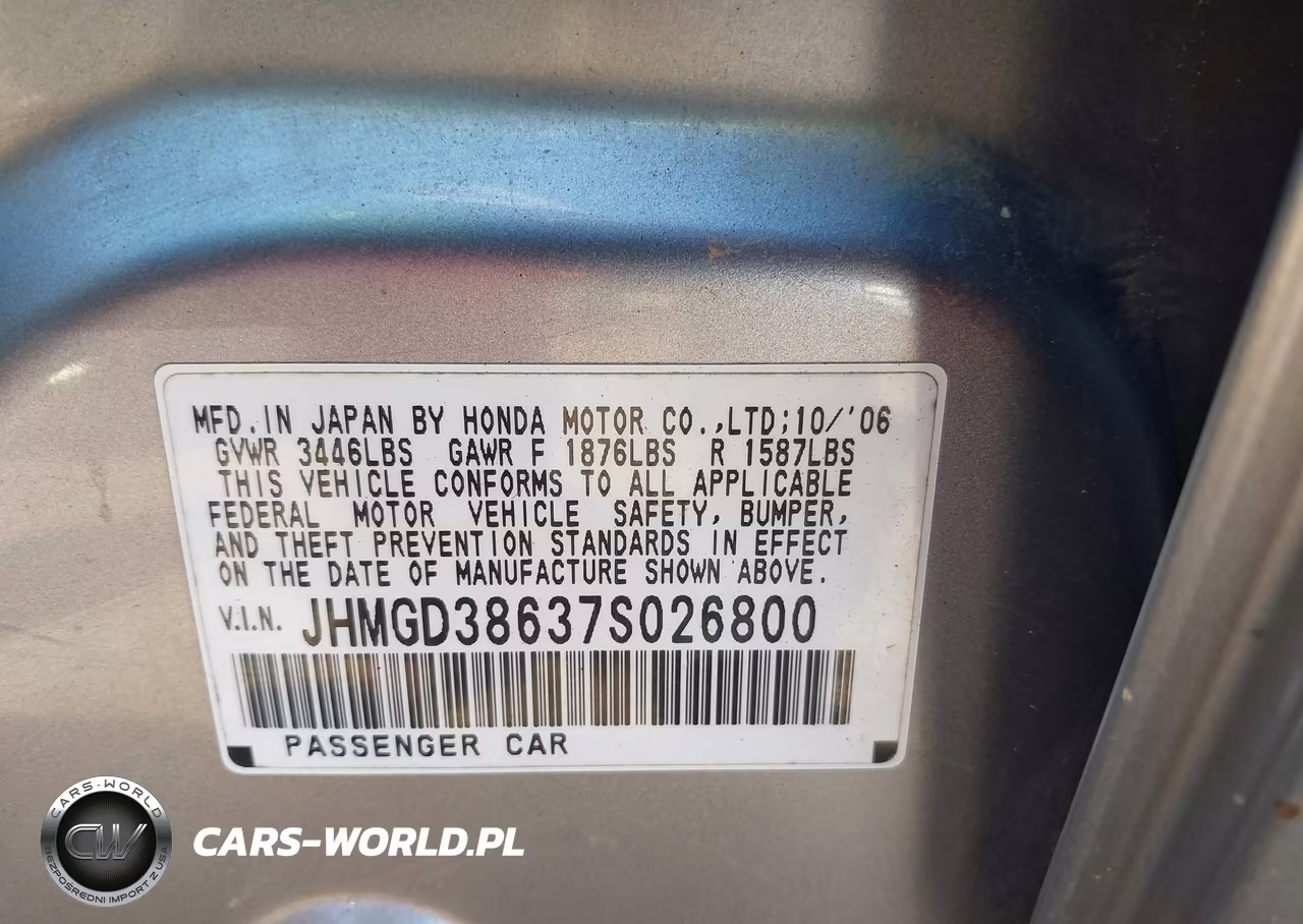 2007 Honda Fit Sport VIN:JHMGD38637S026800 - 9