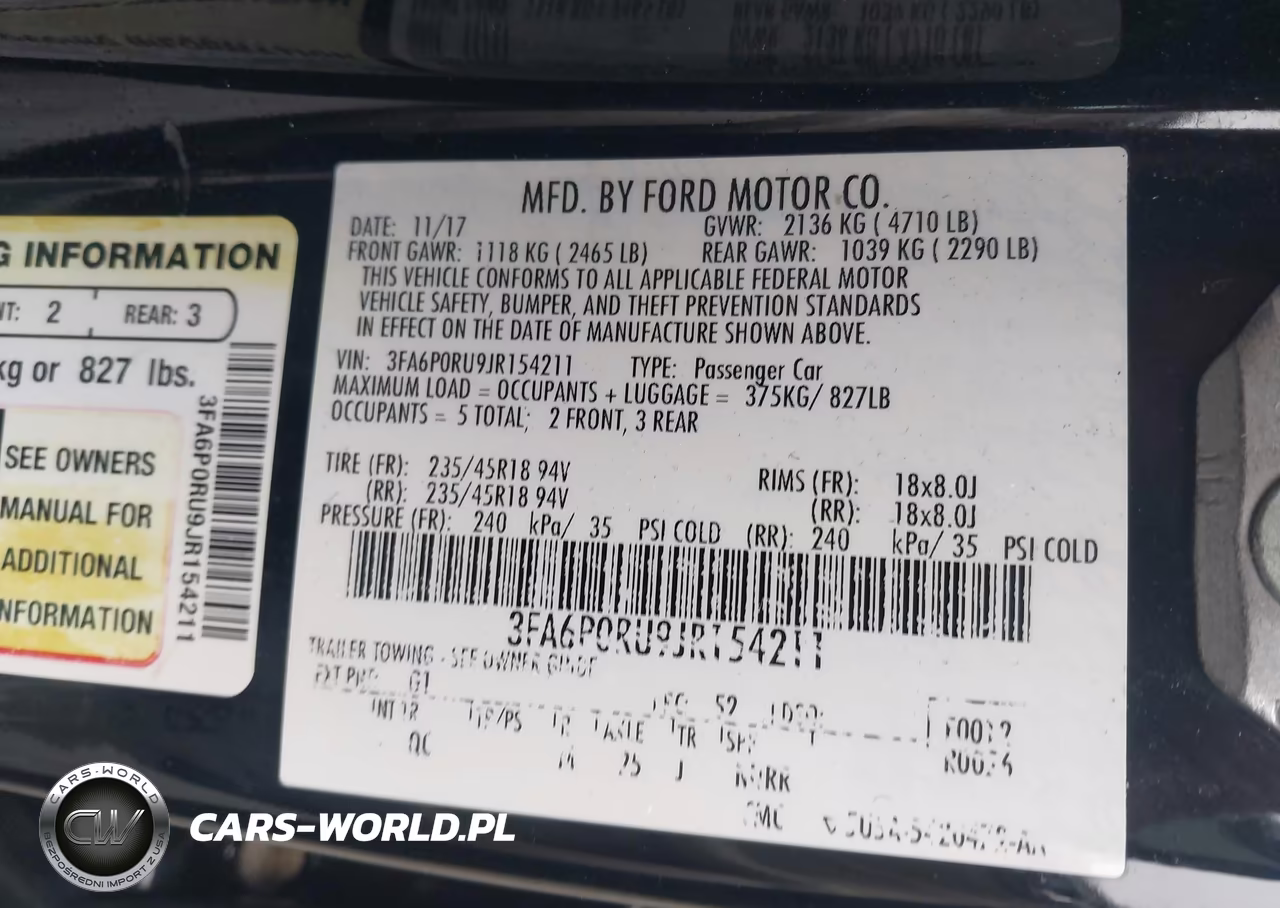 2018 Ford Fusion Hybrid Platinum VIN:3FA6P0RU9JR154211 - 9