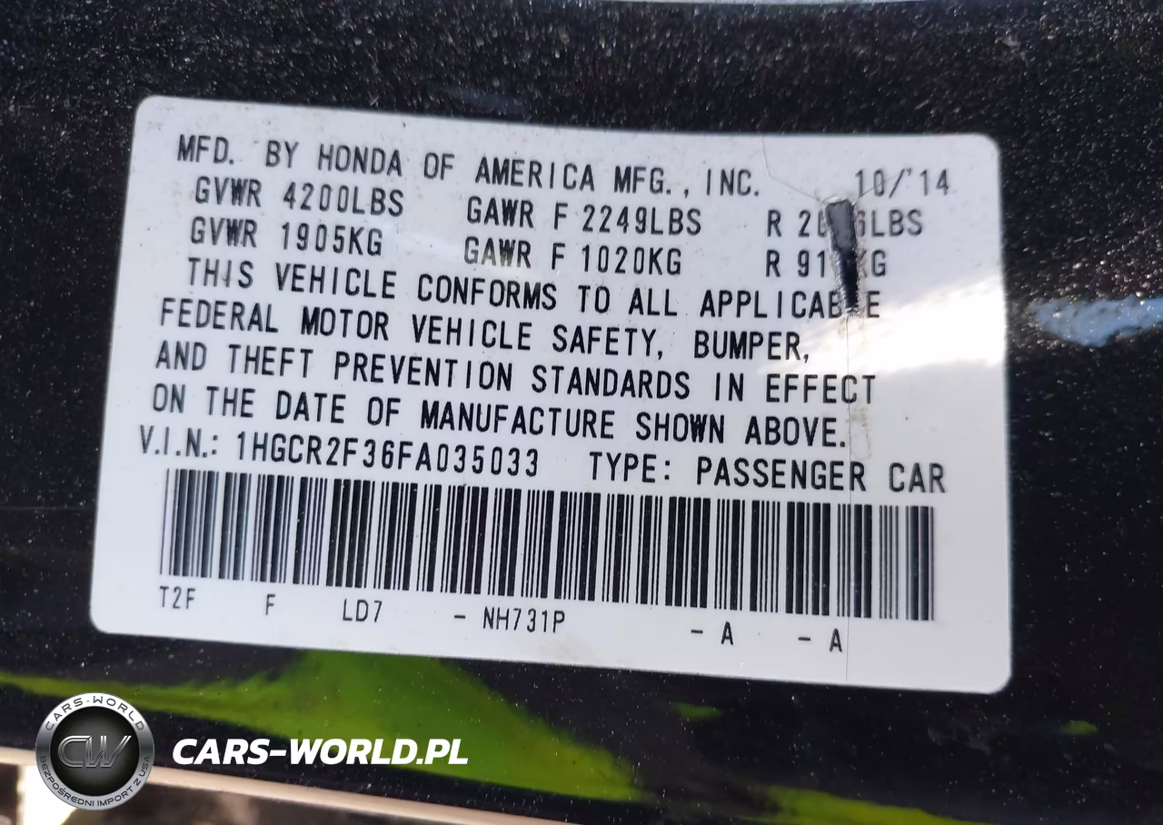 2015 Honda Accord Lx VIN:1HGCR2F36FA035033 - 9