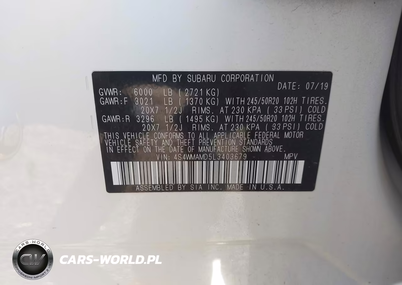 2020 Subaru Ascent Limited VIN:4S4WMAMD5L3403679 - 9
