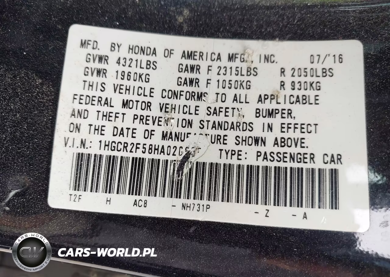 2017 Honda Accord Sport VIN:1HGCR2F58HA020635 - 9