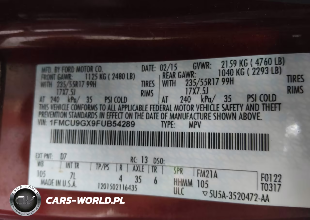 2015 Ford Escape Se VIN:1FMCU9GX9FUB54289 - 9