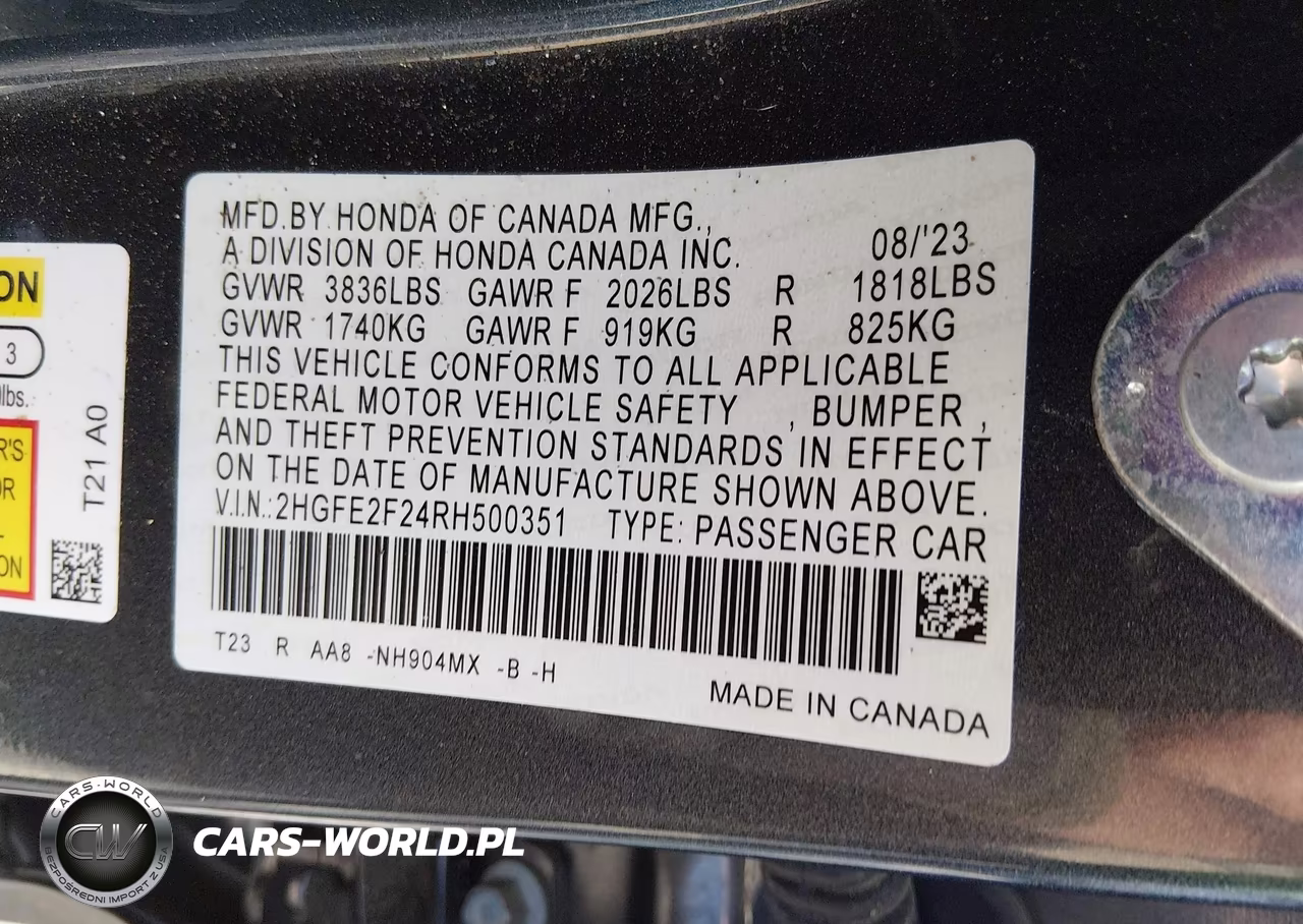 2024 Honda Civic Lx VIN:2HGFE2F24RH500351 - 9