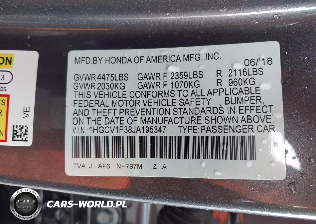 2018 Honda Accord Sport VIN:1HGCV1F38JA195347 - 9