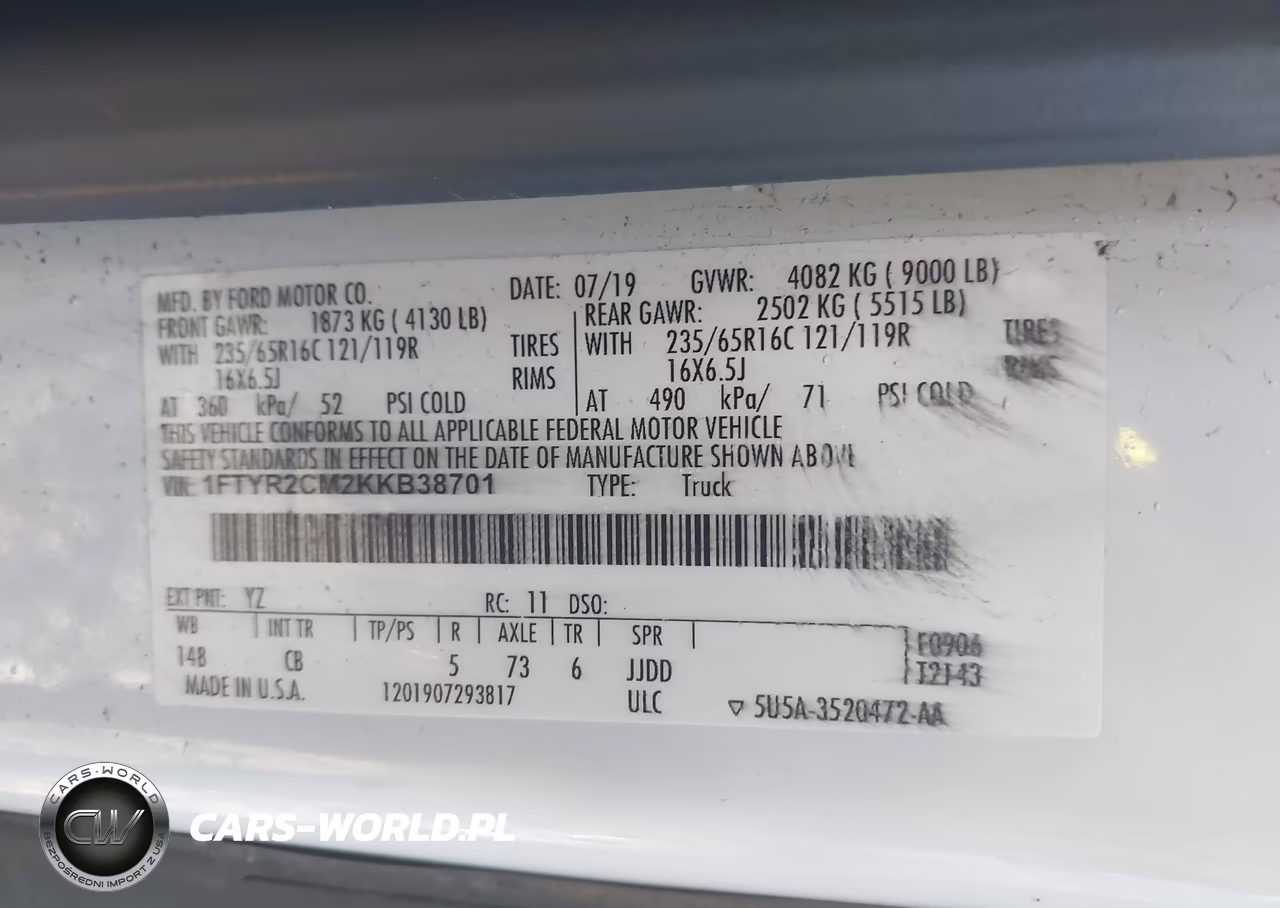 2019 Ford Transit-250 VIN:1FTYR2CM2KKB38701 - 9