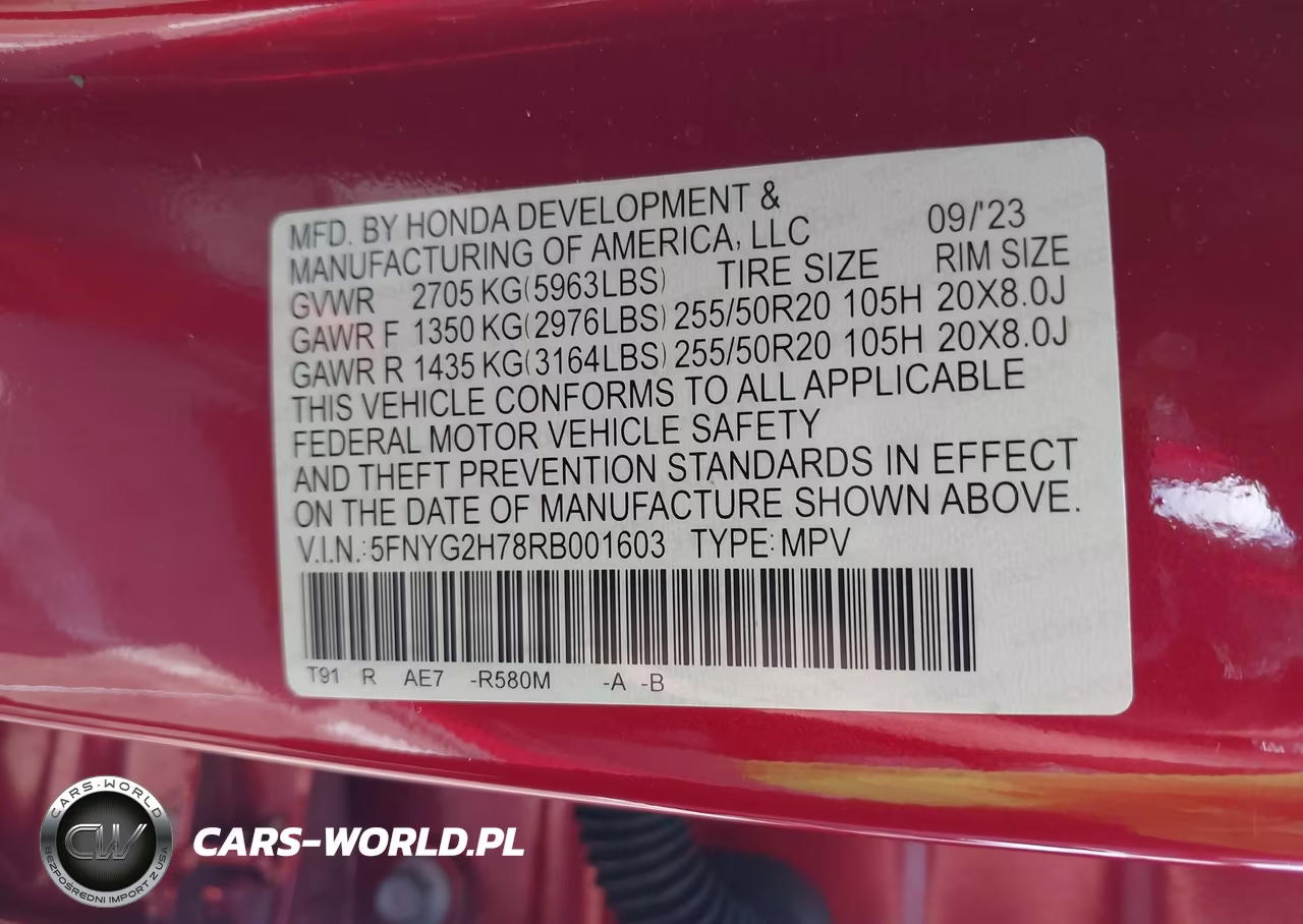 2024 Honda Pilot Touring VIN:5FNYG2H78RB001603 - 9