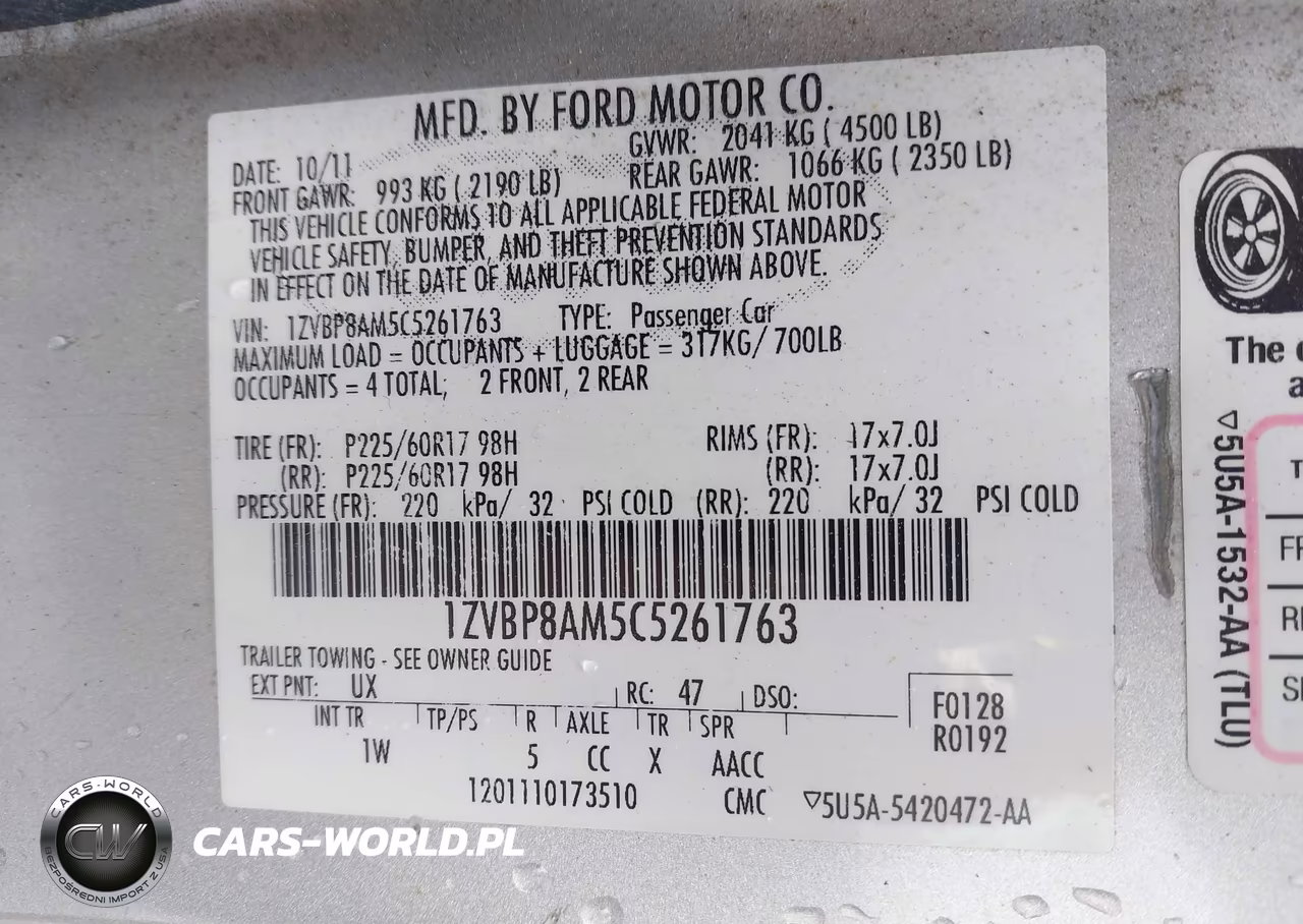 2012 Ford Mustang V6 VIN:1ZVBP8AM5C5261763 - 9