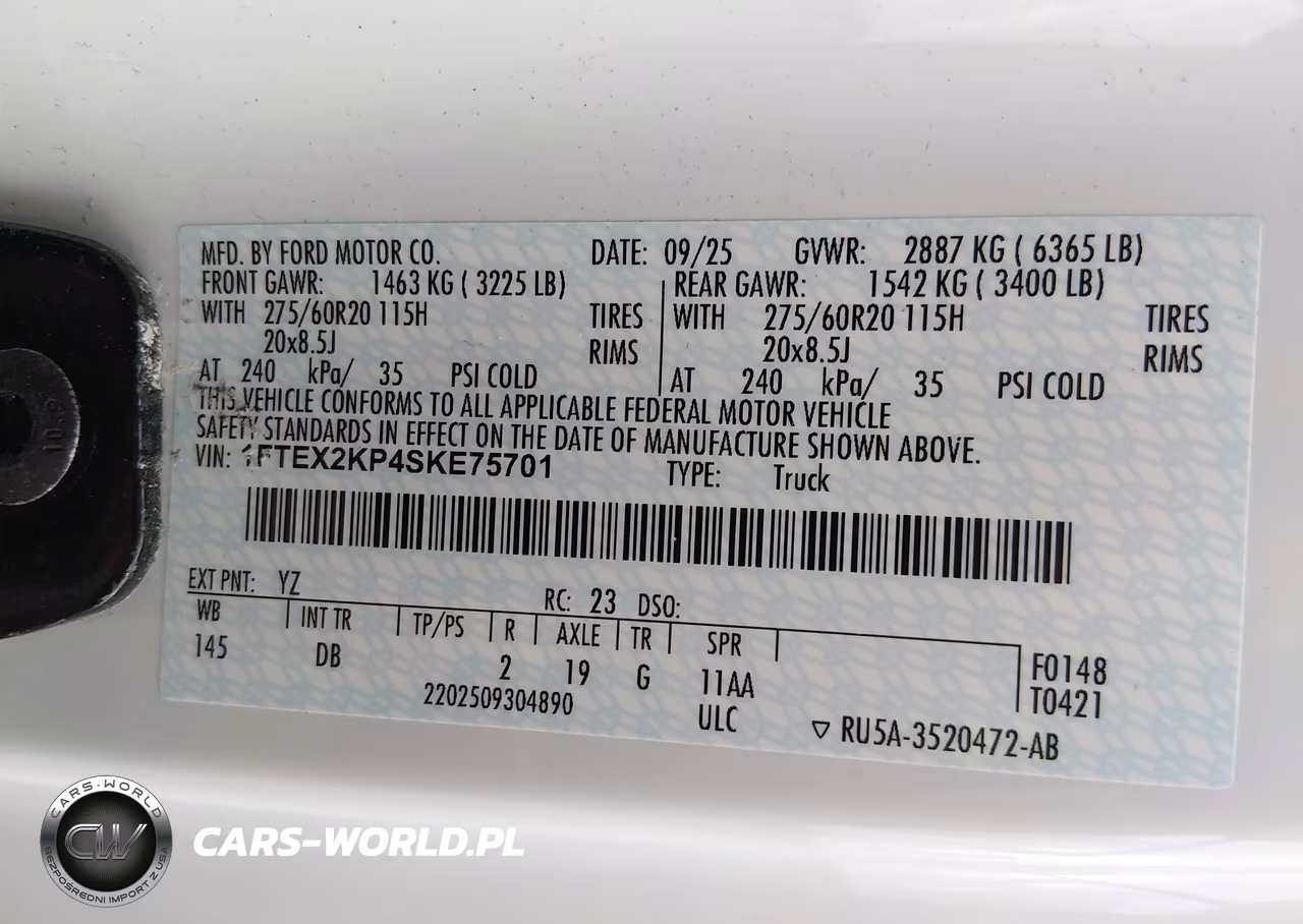2025 Ford F-150 Stx VIN:1FTEX2KP4SKE75701 - 9