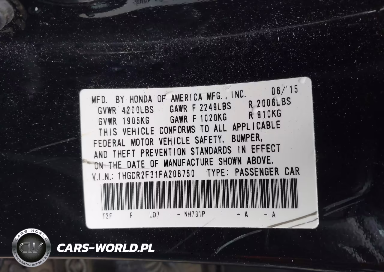 2015 Honda Accord Lx VIN:1HGCR2F31FA208750 - 9