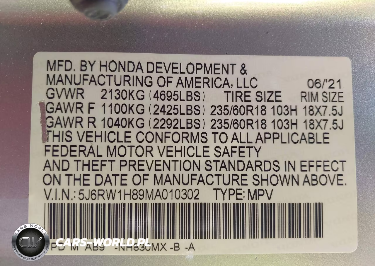 2021 Honda Cr-V 2Wd Ex-L VIN:5J6RW1H89MA010302 - 9