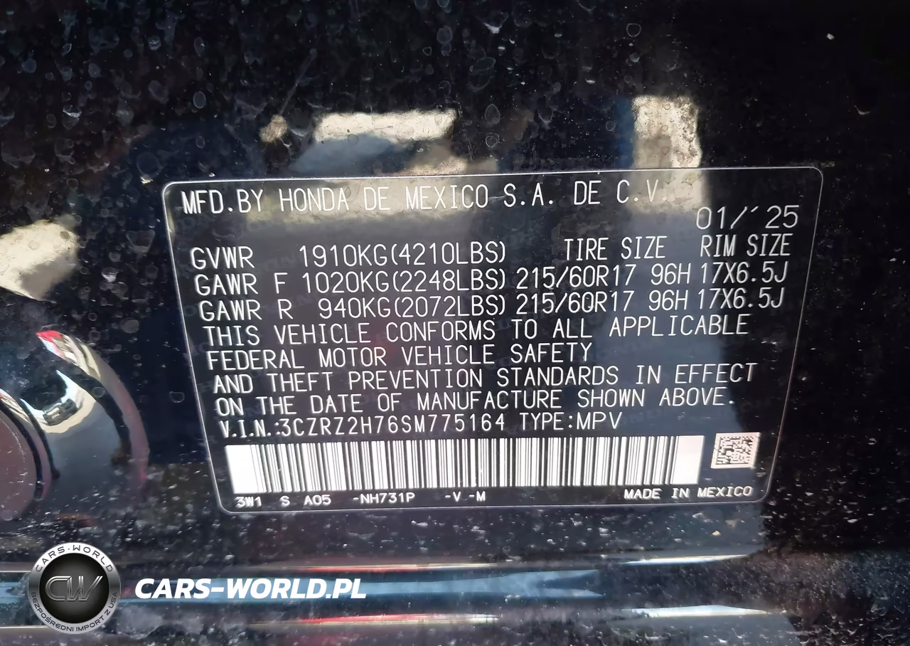 2025 Honda Hr-V Awd Ex-L VIN:3CZRZ2H76SM775164 - 9