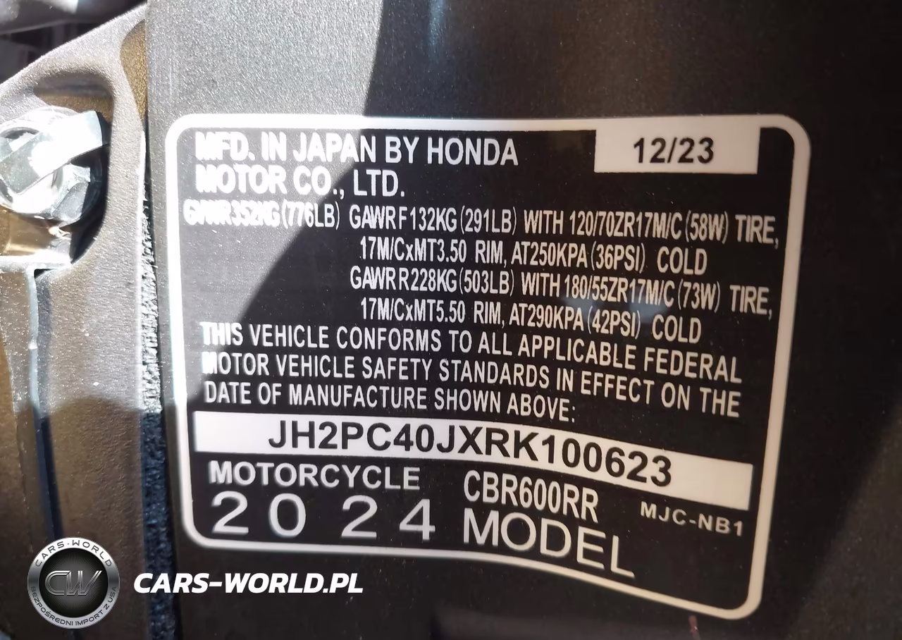 2024 Honda Cbr600 Rr VIN:JH2PC40JXRK100623 - 10