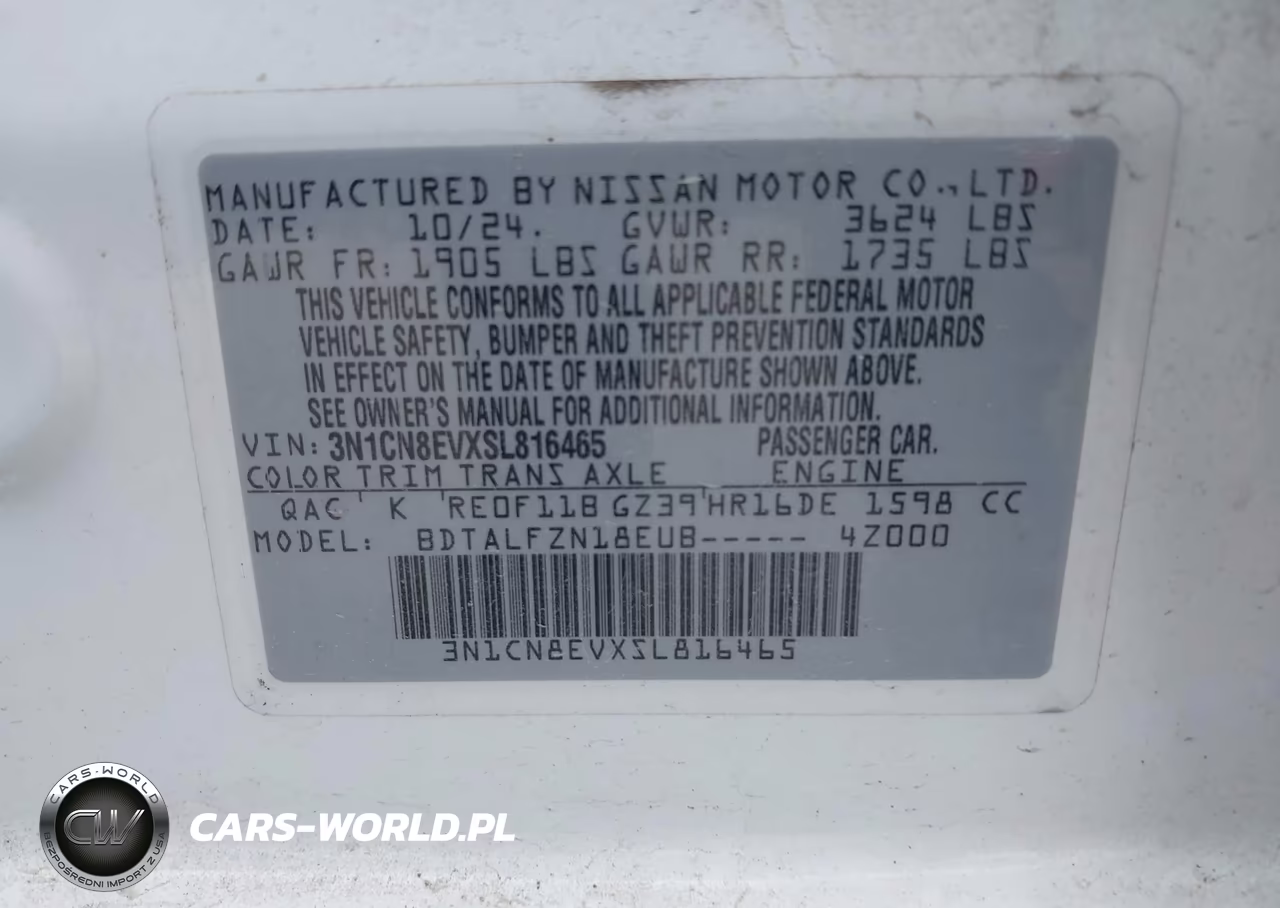 2025 Nissan Versa 1.6 Sv VIN:3N1CN8EVXSL816465 - 9