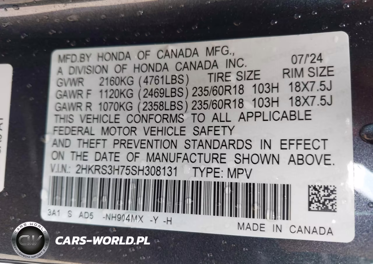 2025 Honda Cr-V Ex-L 2Wd VIN:2HKRS3H75SH308131 - 9