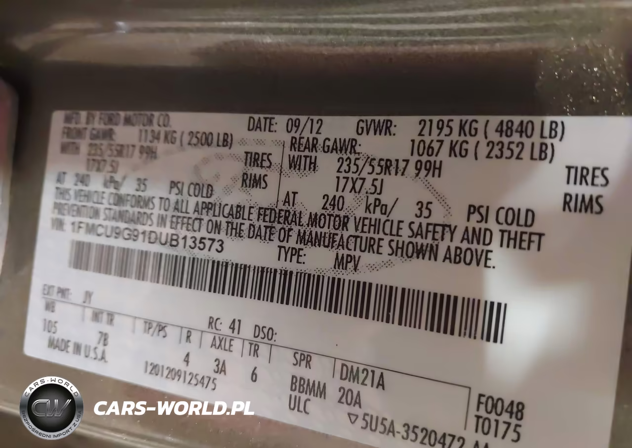 2013 Ford Escape Se VIN:1FMCU9G91DUB13573 - 9