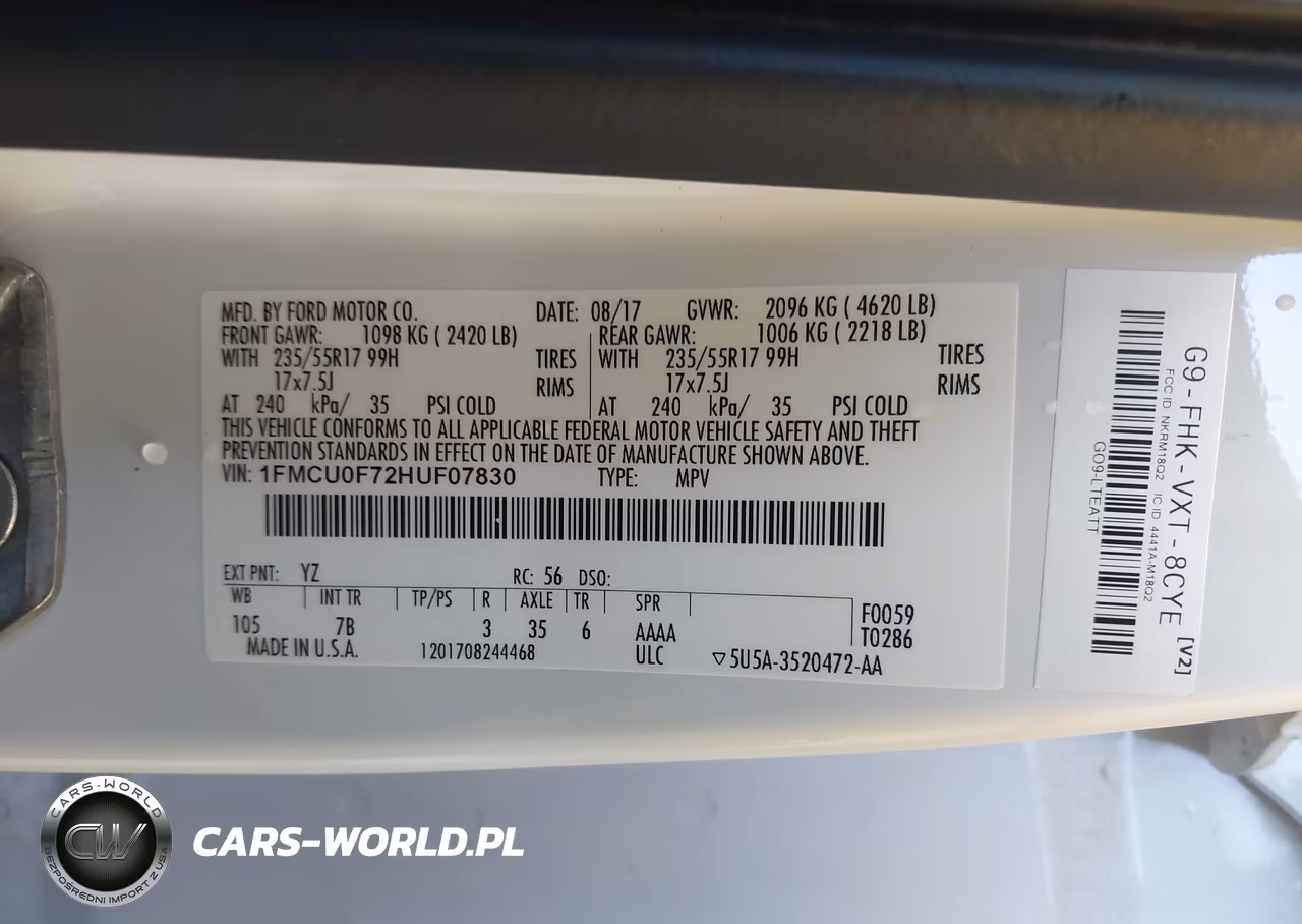 2017 Ford Escape S VIN:1FMCU0F72HUF07830 - 9