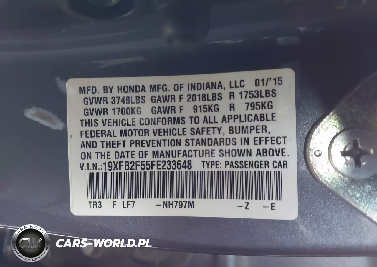 2015 Honda Civic Lx VIN:19XFB2F55FE233648 - 9