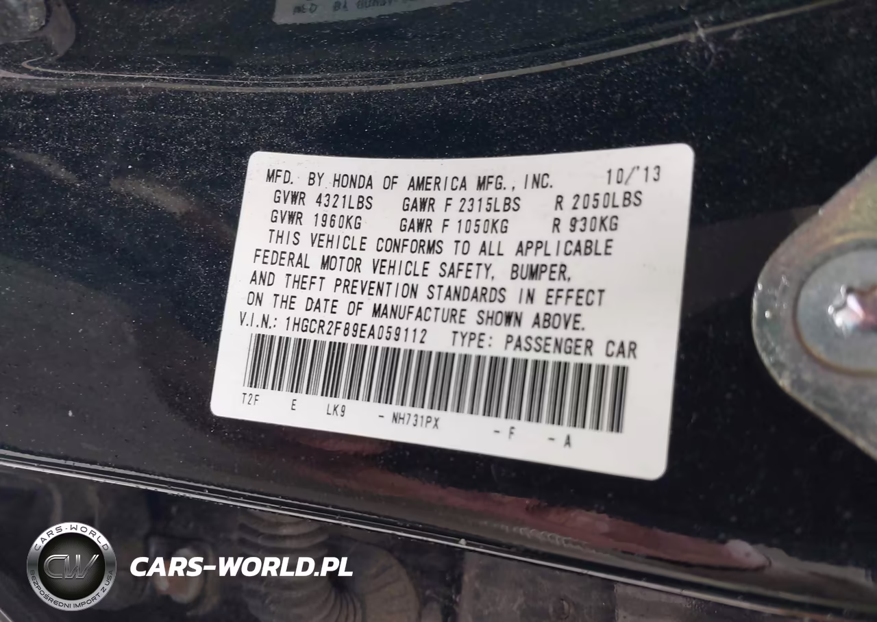 2014 Honda Accord Ex-L VIN:1HGCR2F89EA059112 - 9
