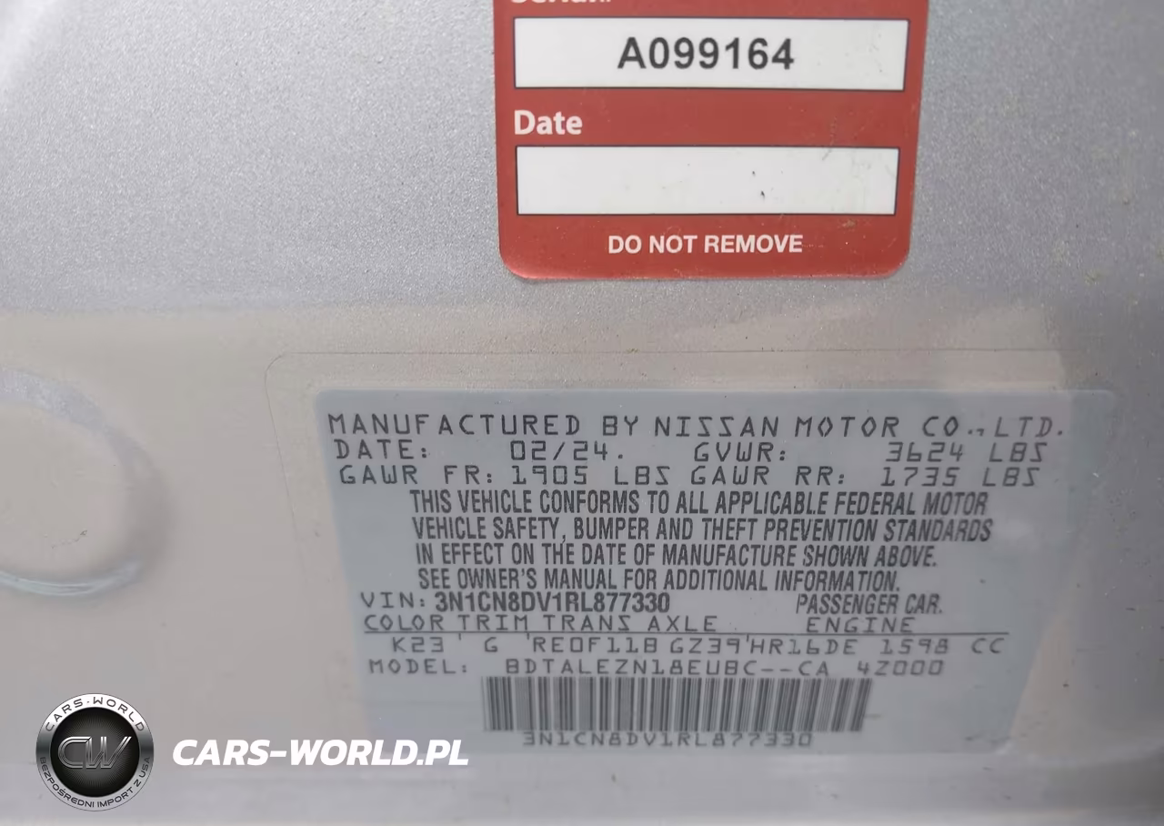 2024 Nissan Versa 1.6 S VIN:3N1CN8DV1RL877330 - 9